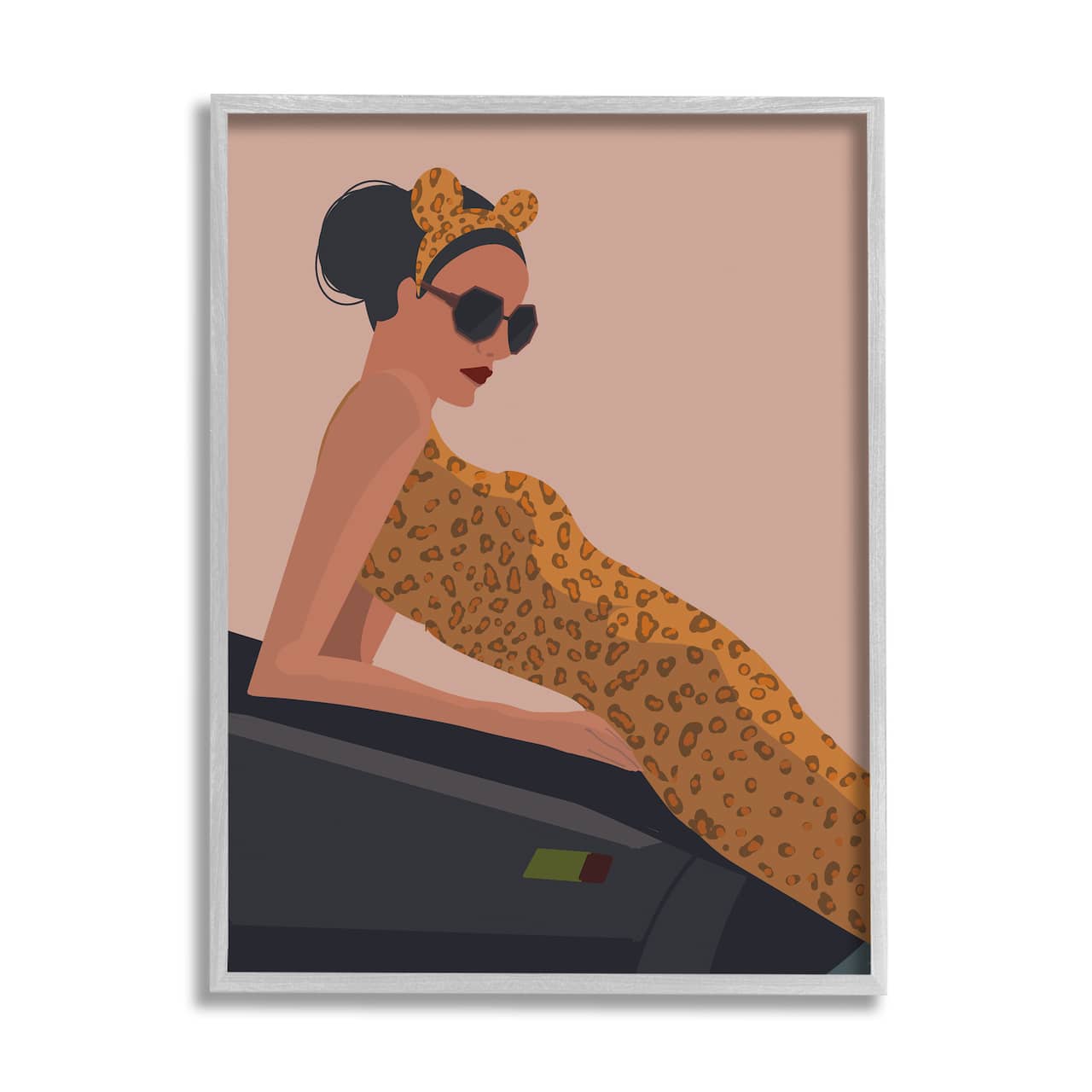 Stupell Industries Fashion Trend Woman Cheetah Print Dress Sports Car Framed Wall Art